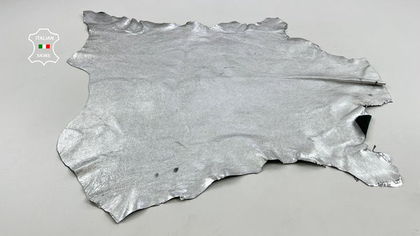 METALLIC SILVER ROUGH Thick Soft Goatskin Goat leather hides 4+sqf 1.1mm C1610