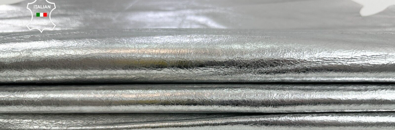 METALLIC SILVER CRINKLE Soft Italian Lambskin leather hides 8sqf 0.8mm #C2373