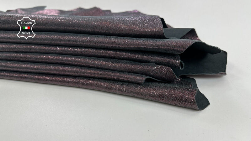 METALLIC RAISIN PURPLE CRACKED VINTAGE Lamb leather 2 skins 14sqf 1.0mm #C2577