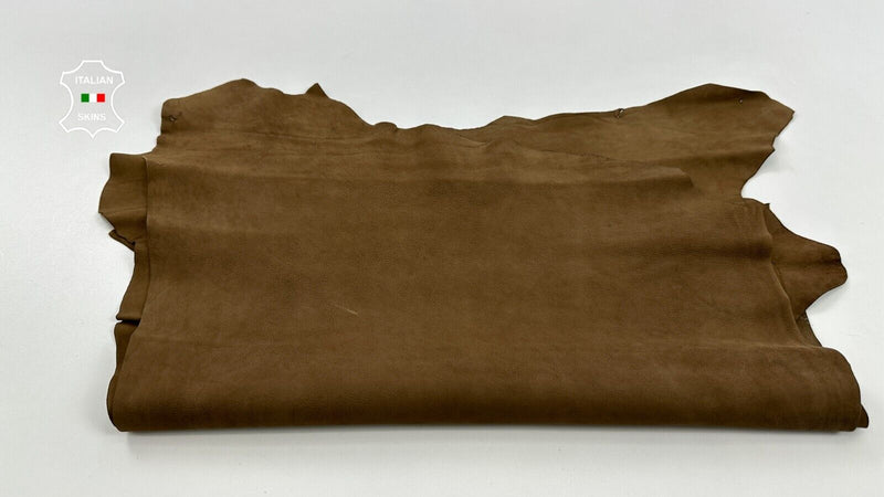 WASHED OLIVE BROWN VEGETABLE TAN ROUGH Goatskin leather 2 skins 7sqf 1.1mm C2449