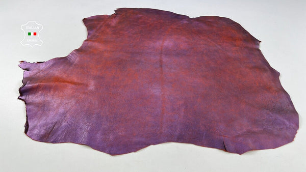 PEARLIZED PURPLE DISTRESSED ON ORANGE Soft Lambskin leather 5+sqf 0.9mm C2109