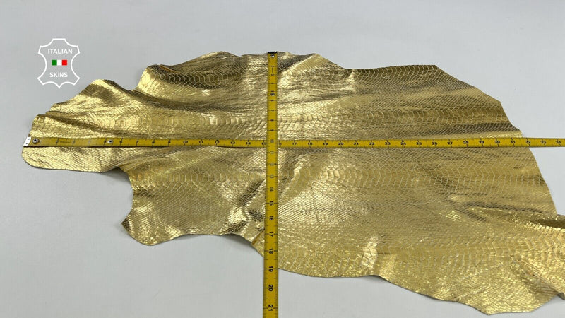 METALLIC GOLD SNAKE TEXTURED PRINT ON Soft Goatskin leather 3+sqf 1.0mm #C2085