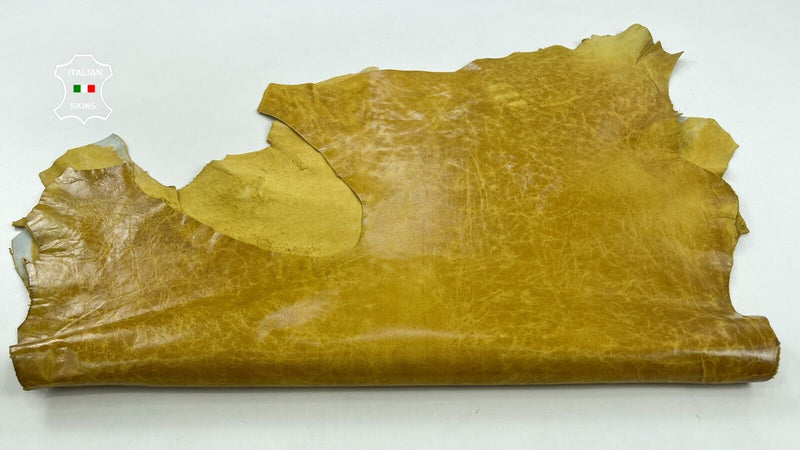 MUSTARD CRINKLE VINTAGE LOOK Soft Italian Lambskin leather hide 6sqf 1.0mm C1049