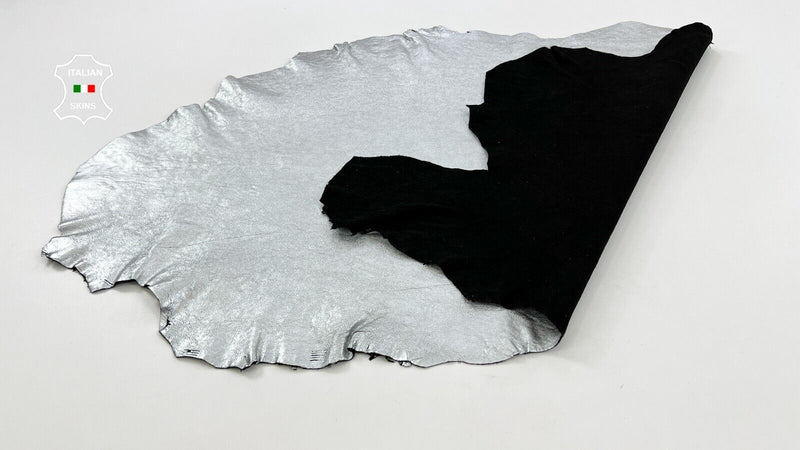 METALLIC SILVER WASHED ROUGH Thick Soft Lambskin leather hides 7sqf 1.7mm C1219