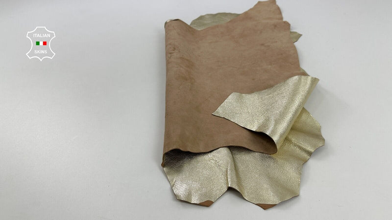 METALLIC LIGHT GOLD ROUGH GRAINY Thick Soft Goatskin leather  4+sqf 1.2mm #C2390