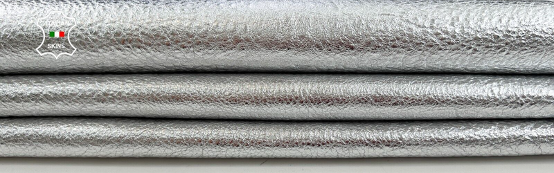 METALLIC SILVER WASHED GRAINY  Thick Soft Italian Lamb leather 6sqf 1.2mm #C2084