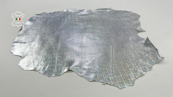 METALLIC HOLOGRAPHIC SILVER LINES PRINT Goatskin leather hides 5sqf 0.8mm C1218