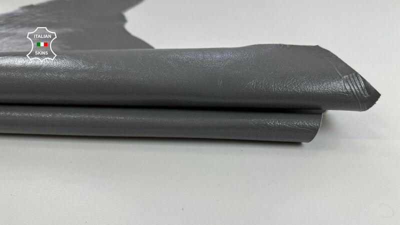 PATENT SHINY MEDIUM GREY ROUGH Italian Goatskin leather hides 4+sqf 0.9mm #C2932