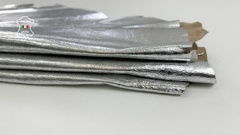 METALLIC SILVER CRINKLE Soft Italian Lambskin leather hides 8sqf 0.8mm #C2373