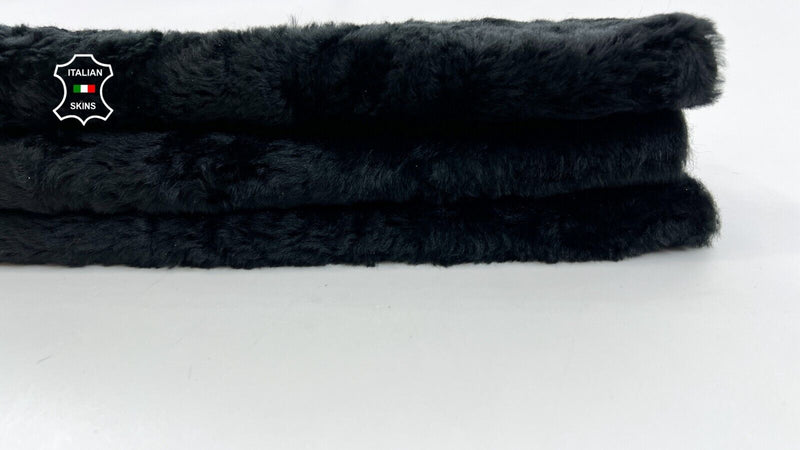 BLACK ON CRINKLED BLACK Soft sheepskin Shearling Leather hide fur 21"x25" #C836