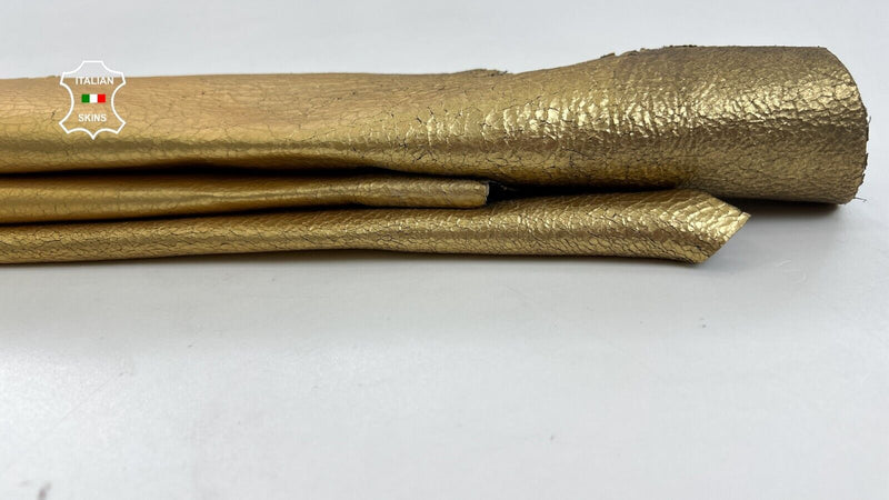 METALLIC OLD GOLD CRINKLED Soft Italian Lambskin leather hides 7sqf 1.0mm #C883