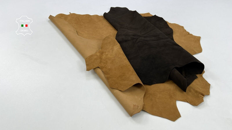 BROWN SUEDE 2 SHADES Soft Italian Goatskin leather hide 2 skins 6sqf 1.0mm C1729