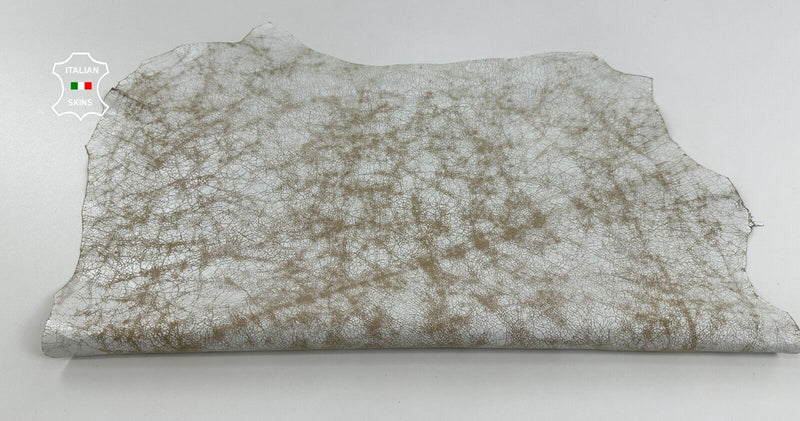 WHITE CRACKED ON BEIGE VINTAGE LOOK Goatskin Goat leather hide 5sqf 0.8mm C2810