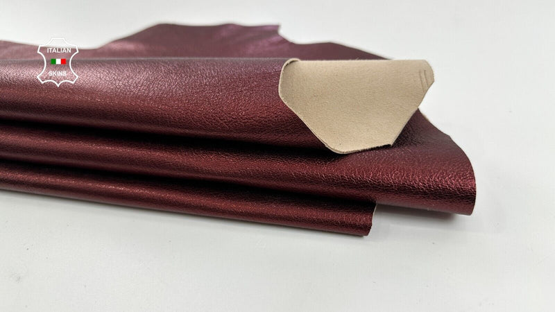 METALLIC WINE BURGUNDY GRAINY ROUGH Soft Goatskin leather hide 4sqf 0.9mm #C2576