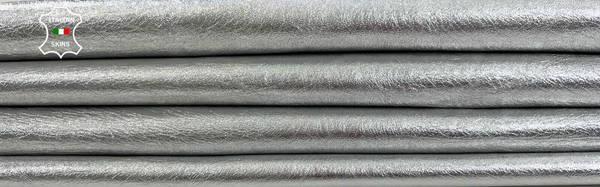 METALLIC SILVER CRINKLED Soft Lambskin Sheep leather hides 6+sqf 0.8mm #C1704