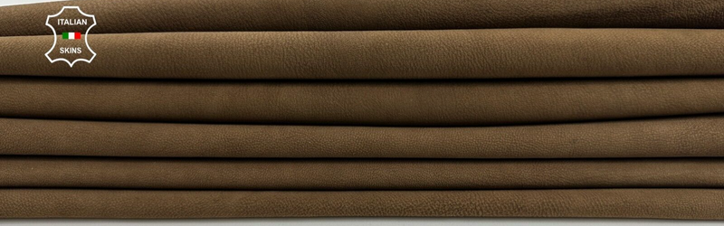 WASHED OLIVE BROWN VEGETABLE TAN ROUGH Goatskin leather 2 skins 7sqf 1.1mm C2449