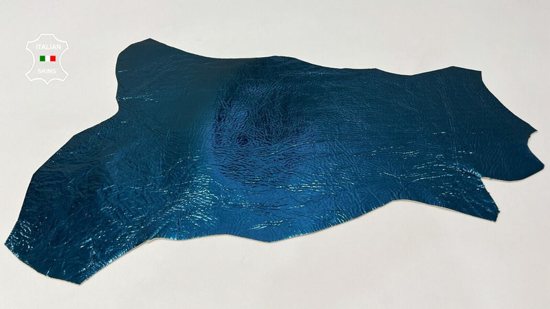 METALLIC TEAL BLUE CRINKLE Thick Italian Lambskin leather hide 3+sqf  1.6mm C136