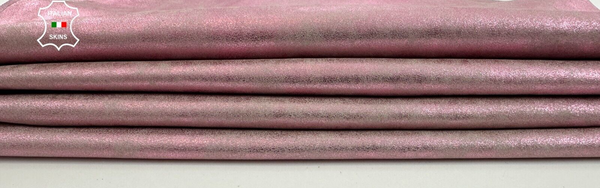 METALLIC PINK VINTAGE USED LOOK Soft Lambskin leather 2 skins 5sqf 0.7mm #C2709