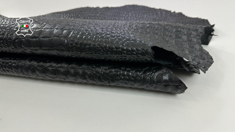 BLACK SHINY CROCODILE ALLIGATOR TEXTURED PRINT ON Goat leather 9sqf 1.6mm #C2725