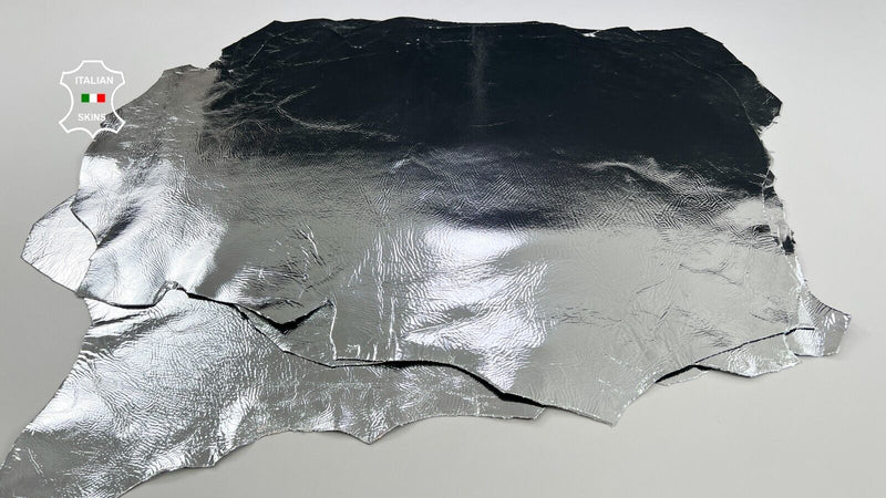 METALLIC SILVER CRINKLED Italian Lambskin leather hide 3 skins 22sqf 0.8mm C2127