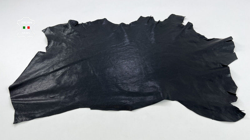 WASHED BLACK VEGETABLE TAN Thick Soft Italian Lambskin leather 5sqf 1.3mm C768