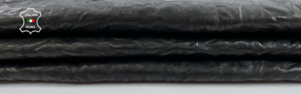 WRINKLE BLACK WASHED VEGETABLE TAN Thick Italian Goat leather 7sqf 1.5mm #C1270