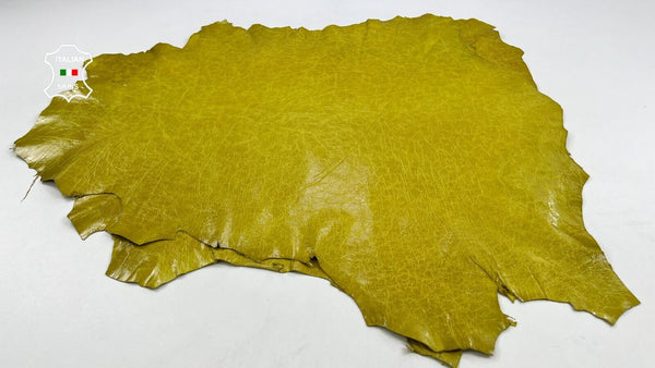 MUSTARD LIME YELLOW CRINKLE SHINY VINTAGE Goat leather 2 skins 12sqf 0.7mm C1615