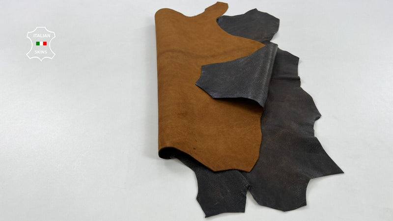 BROWN ANTIQUED ROUGH Thick Italian Goatskin Goat leather hide 3+sqf 1.2mm #C1564