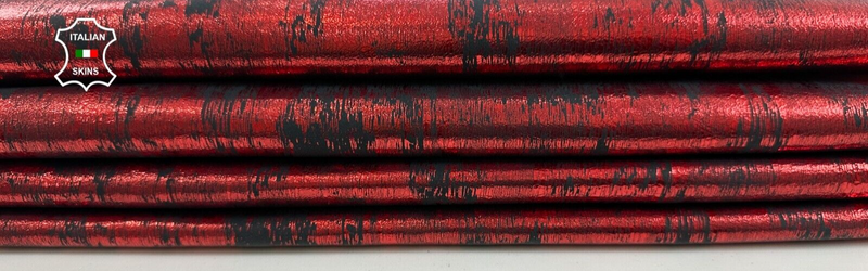 METALLIC RED CRACKED DISTRESSED ANTIQUED Lambskin leather hides 6sqf 0.8mm C2466