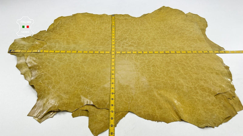 LIGHT MUSTARDY YELLOW SHINY VINTAGE LOOK Goat leather 3 skins 18sqf 0.4mm #C1614