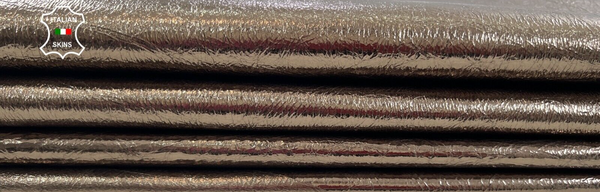 METALLIC BRONZE CRINKLE COATED SHINY Goatskin leather 2 skins 12sqf 0.8mm C1460