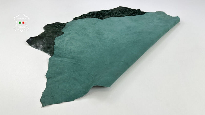 VENICE GREEN ANTIQUED CRACKED SHINY VINTAGE Goatskin leather 5+sqf 0.8mm #C2178