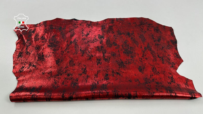 METALLIC RED CRACKED DISTRESSED ANTIQUED Lambskin leather hides 6sqf 0.8mm C2466