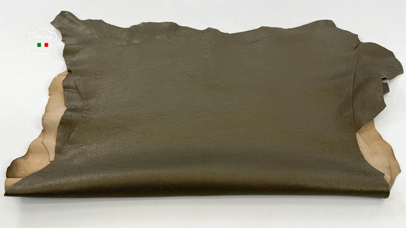 ARMY OLIVE ROUGH Thick Soft Italian Goatskin leather 2 skins 14sqf 1.1mm #C1442