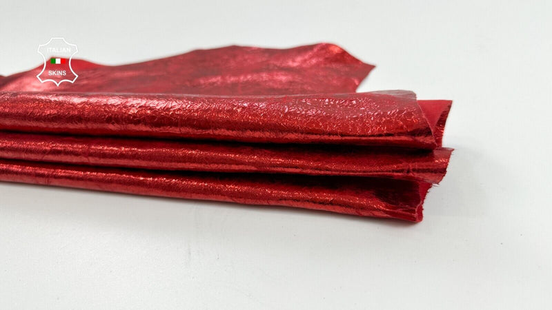 METALLIC RED CRACKED CRINKLE Soft Italian Goatskin leather hide 4sqf 0.7mm C2521