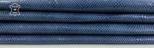 DENIM BLUE SHINY SNAKE Print on Thin Goatskin leather 2 skins 5sqf 0.6mm #C2741