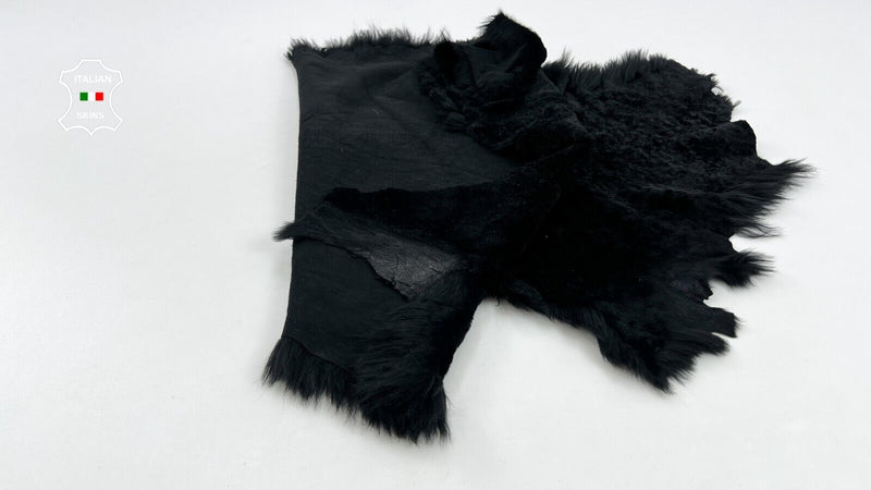 BLACK SHORT HAIR ON Soft Italian sheepskin Shearling Leather fur 16"x34" #C1027