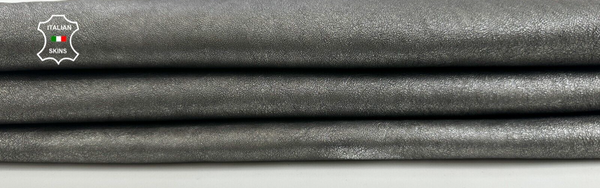 METALLIC GUNMETAL DISTRESSED ROUGH Thick Goatskin leather hides 5sqf 1.1mm C2518