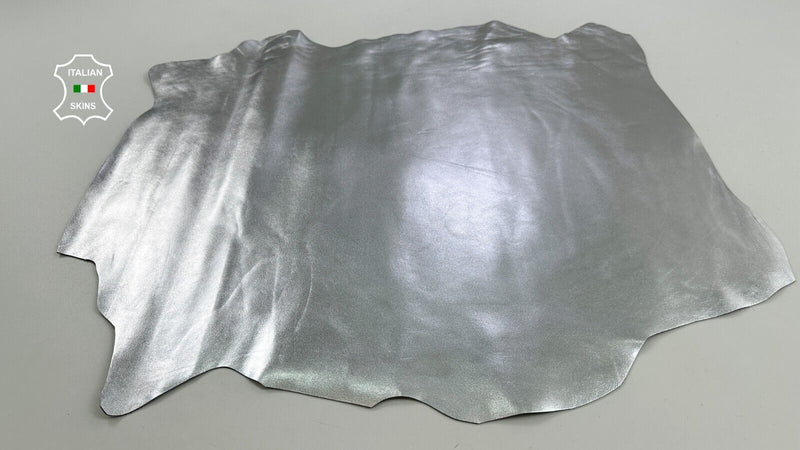 METALLIC SILVER SMOOTH Thick Italian Goatskin leather hides 5sqf 1.2mm #C3058