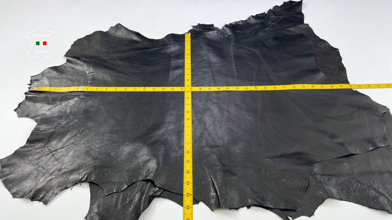 NATURAL BLACK CRINKLED Thin Soft Lambskin leather hide2 skins 12sqf 0.6mm #C2054