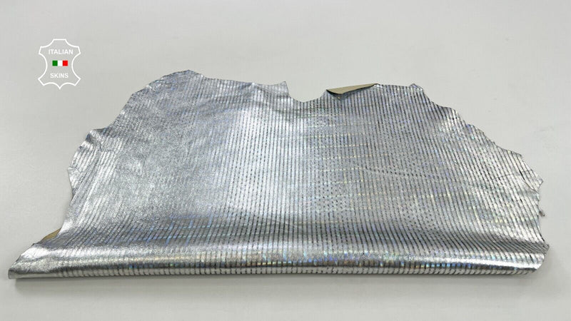 METALLIC HOLOGRAPHIC SILVER LINES PRINT Goatskin leather hides 5sqf 0.8mm C1218