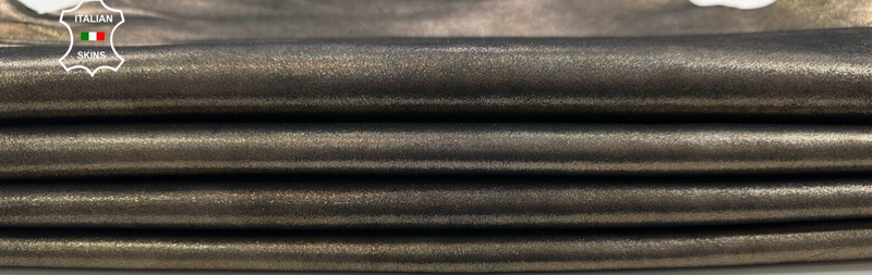 METALLIC PLATINUM SHIMMER PRINT ON BLACK Goat leather 2 skins 8sqf 1.0mm #C3053