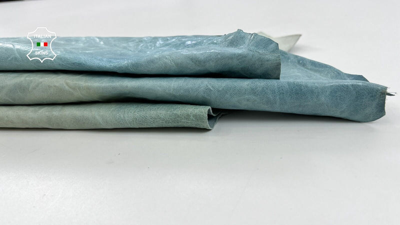 LIGHT BLUE WRINKLED VINTAGE LOOK Thin Soft Lambskin leather 6+sqf 0.6mm #C761