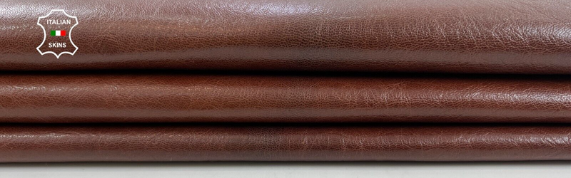 COGNAC BROWN CRINKLE SHINY ROUGH Italian Goatskin leather hides 4+sqf 0.8mm C772