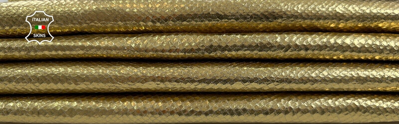 METALLIC GOLD SNAKE SCALE PRINT ON Thick Lamb leather 2 skins 14sqf 1.1mm #C2211