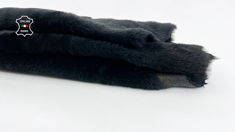 BLACK SHORT HAIR ON Soft sheepskin Shearling Leather hide skin fur 21"x26" #C840