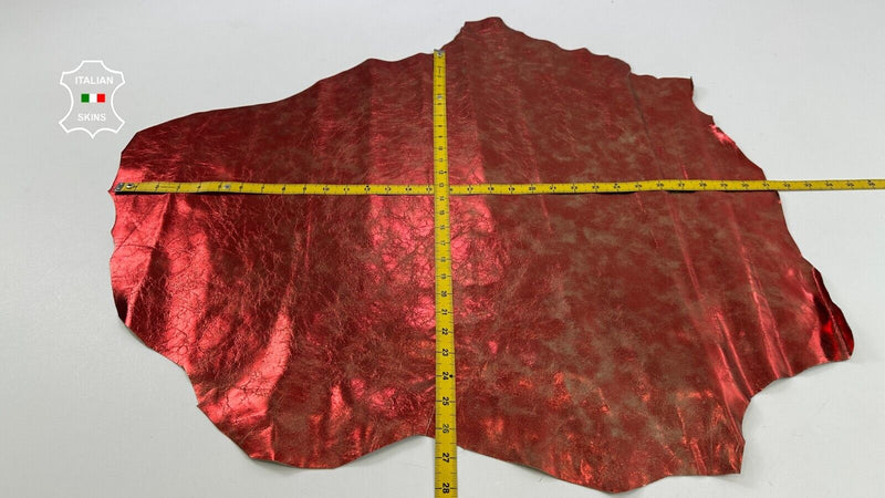 METALLIC FIRE RED CRINKLED DISTRESSED VINTAGE Lambskin leather 5+sqf 0.7mm C2594