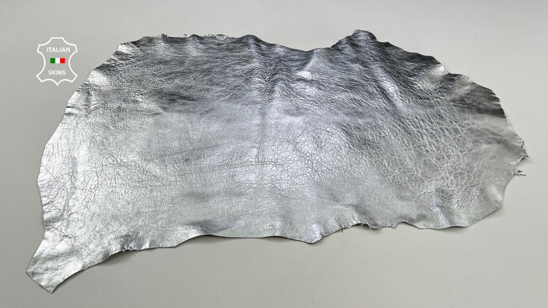 METALLIC SILVER GRAINY CRINKLED Soft Italian Lambskin leather 5sqf 1.0mm #C2083