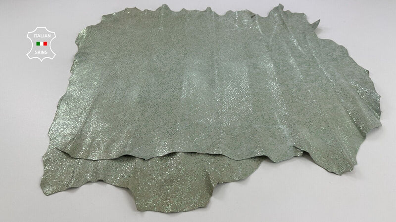 METALLIC MINT GREEN CRACKED VINTAGE LOOK Lamb leather 2 skins 12sqf 1.2mm C2748