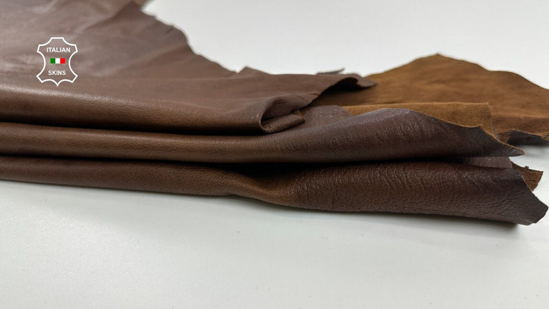 BROWN ANTIQUED RUSTIC LOOK VEGETABLE TAN Soft Lambskin leather 7+sqf 0.7mm C2943